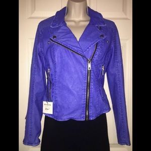 BLANK NYC Vegan Blue Distressed Leather Jacket